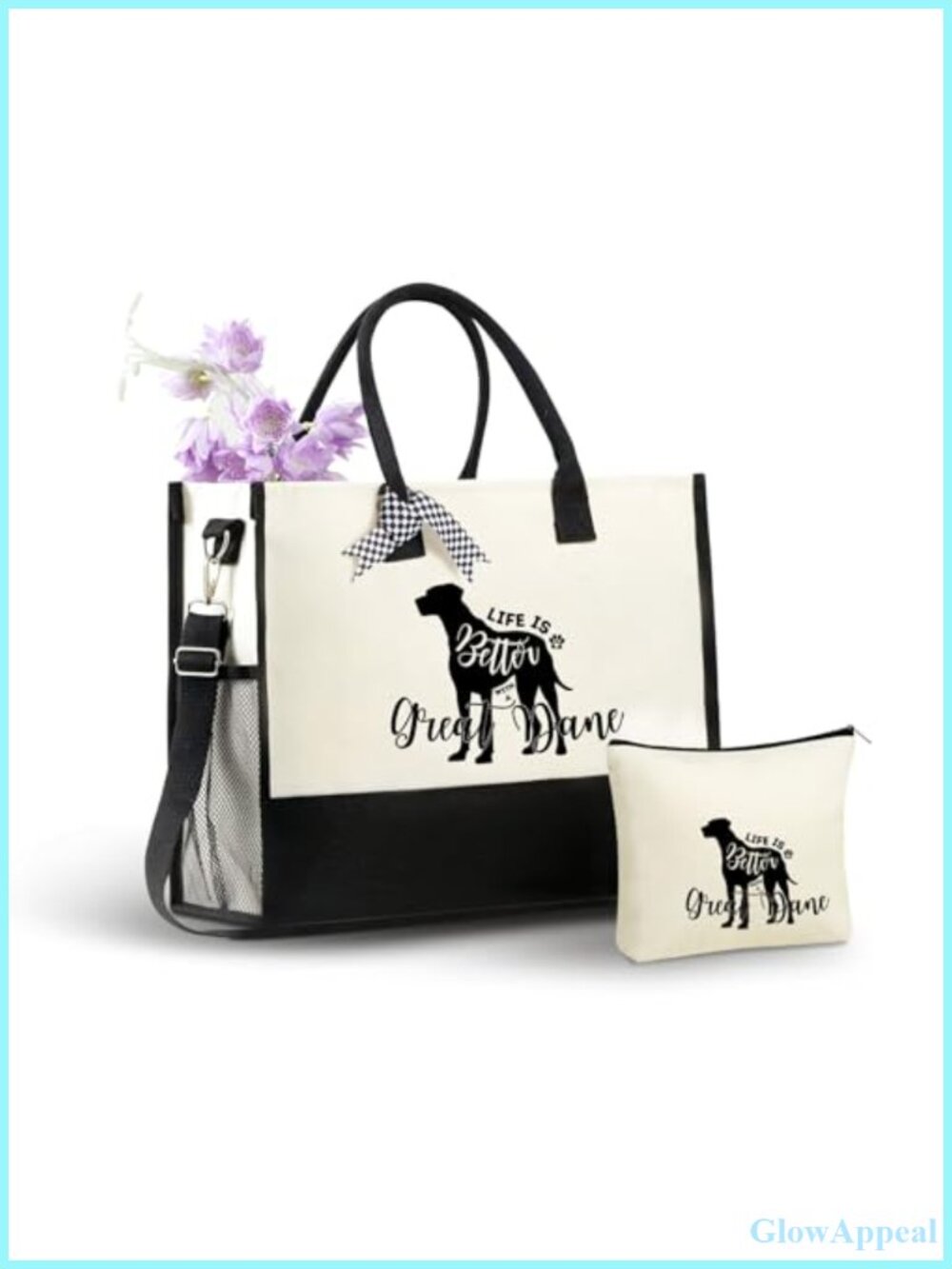 Canvas Tote Bag Set with Makeup Pouch Adjustable Strap